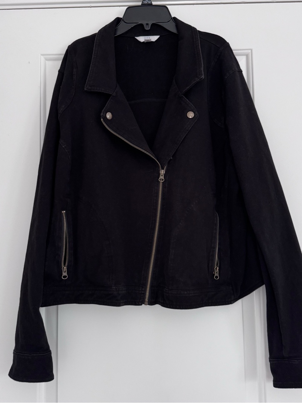 Time N Tru Women's Black Moto Jacket, Cotton With Elastic Inset Sides, Size XXL
